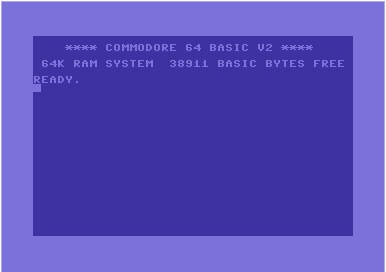 Blue screen with Commodore 64 ready prompt