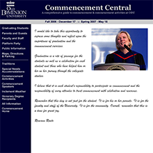Screen capture of the first redesign of the commencement website
