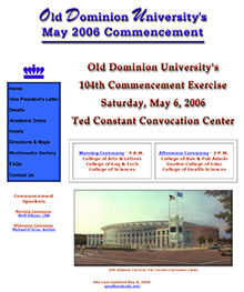 Screen capture of the original commencement website