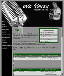 Screen capture of the redesigned tour page from 2005