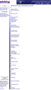 Screen capture of the topics list