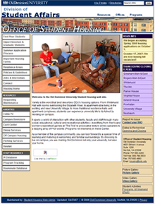 Screen capture of the redesigned Office of Student Housing website
