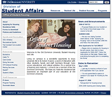 Screen capture of the original Office of Student Housing website